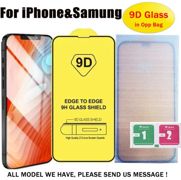 Image of 9D Full Cover Tempered Glass Phone Screen Protector For iPhone 15 14 13 12 MINI PRO 11 XR XS MAX Galaxy S23 A14 A24 A34 A54 A13 A23 A33 A53 A73 A12 A22 A32 A42 A52 4G 5G