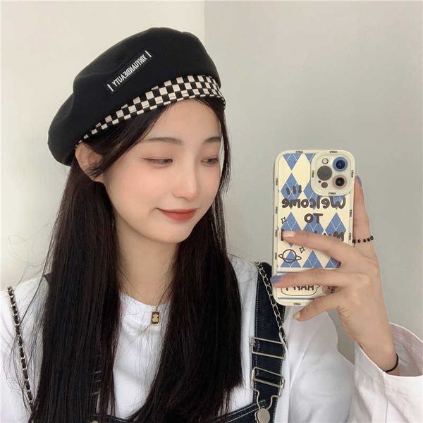 fashion newsboy cap designer luxury beret black checkered stitched letter beret women's spring summer thin style versatile fashion flat, Blue;gray
fashion newsboy cap designer luxury beret black checkered stitched letter beret women's spring summer thin style versatile fashion flat, Blue;gray