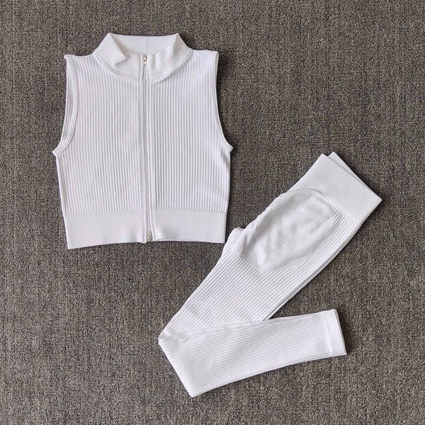women's tracksuits seamless yoga sets fitness sports set gym leggings zipper vest bra workout clothing women, Gray 
women's tracksuits seamless yoga sets fitness sports set gym leggings zipper vest bra workout clothing women, Gray