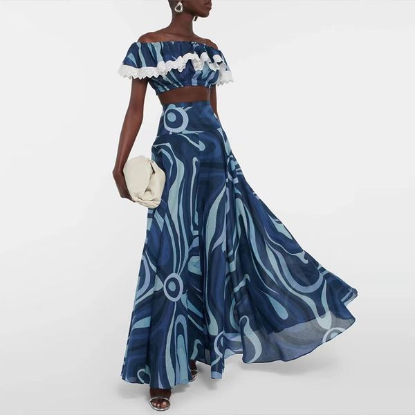 women designer two piece set luxury summer clothing off shoulder short print with high waist half length skirt set, White
women designer two piece set luxury summer clothing off shoulder short print with high waist half length skirt set, White