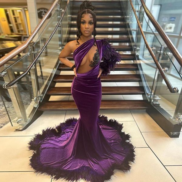 luxury dark purple mermaid prom dresses 2023 velvet feathers one shoulder sweet train formal party evening dress robe de bal, Black
luxury dark purple mermaid prom dresses 2023 velvet feathers one shoulder sweet train formal party evening dress robe de bal, Black