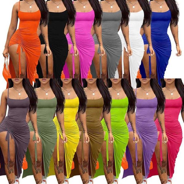 summer womens clothes casual dresses backless pleated slit slim fitting solid color suspender dress, Black;gray
summer womens clothes casual dresses backless pleated slit slim fitting solid color suspender dress, Black;gray