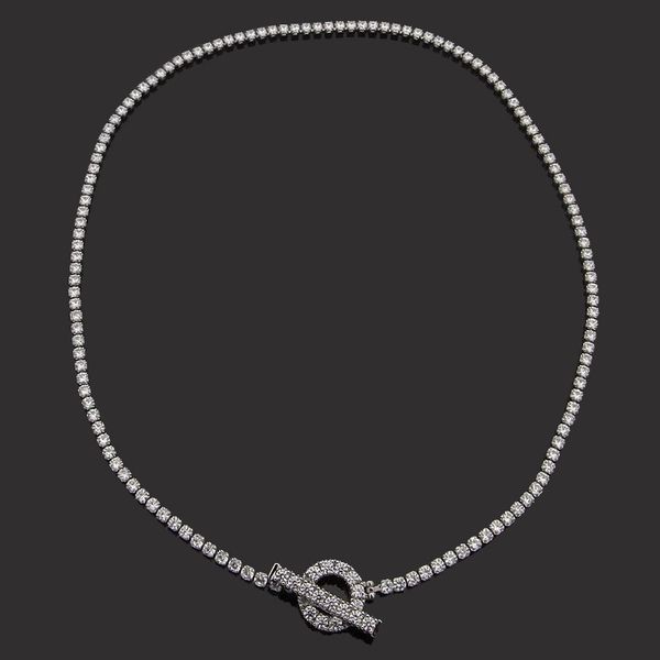stainless steel letter horizontal bar full diamond ot buckle necklace for women's collarbone necklace, Silver
stainless steel letter horizontal bar full diamond ot buckle necklace for women's collarbone necklace, Silver