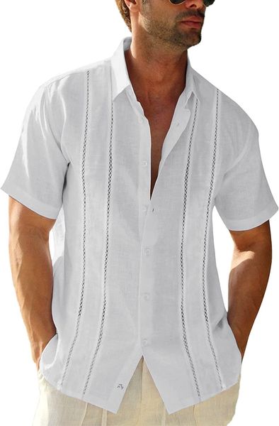 mens hippie style men's flax guayabera shirt with hollow striped design, White;black
mens hippie style men's flax guayabera shirt with hollow striped design, White;black