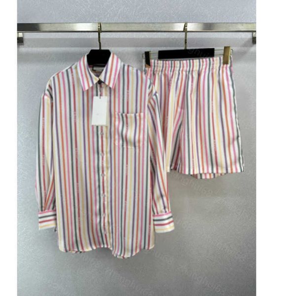 23ss shirt set womens designer clothing women set lapel colorful striped logo printing long sleeve shirt elasticated waist shorts set women, White
23ss shirt set womens designer clothing women set lapel colorful striped logo printing long sleeve shirt elasticated waist shorts set women, White