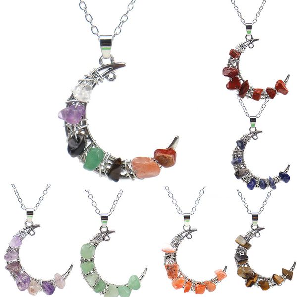 natural stone beaded moon pendant necklace crystal stone necklace crushed stone energy fashion jewelry accessories, Silver
natural stone beaded moon pendant necklace crystal stone necklace crushed stone energy fashion jewelry accessories, Silver