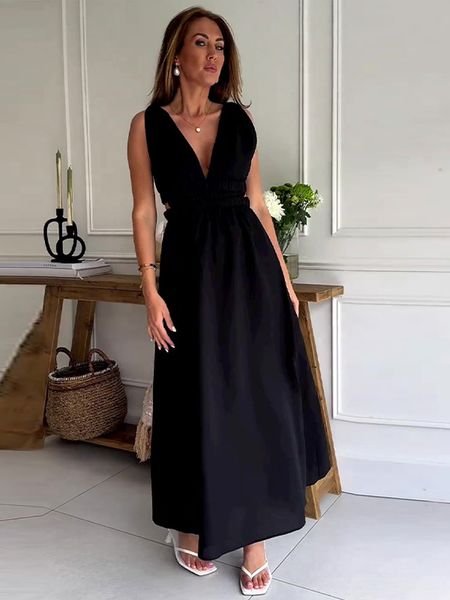 women deep v neck hollow out midi dress backless sleeeveless dresses 2023 summer chic casual solid loose party club, Black;gray
women deep v neck hollow out midi dress backless sleeeveless dresses 2023 summer chic casual solid loose party club, Black;gray