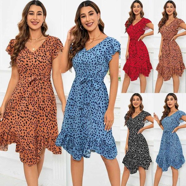 fashionable slim fit v neck dresses ruffled short sleeve leopard print printed dress irregular swing womens, Black;gray
fashionable slim fit v neck dresses ruffled short sleeve leopard print printed dress irregular swing womens, Black;gray