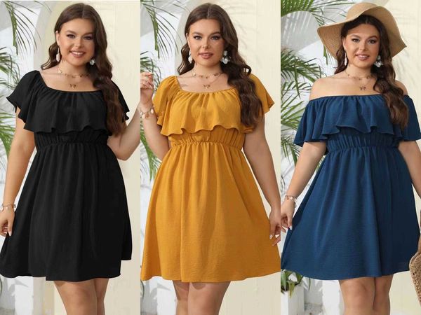 large size womens summer dresses off shoulder solid color plump girls waist dress, Black;gray
large size womens summer dresses off shoulder solid color plump girls waist dress, Black;gray