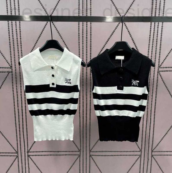 women's sweaters designer 2023 fashion summer stripe knit casual turn down collar vest knits embroidery sleeveless lady sweater 7i7q, White;black
women's sweaters designer 2023 fashion summer stripe knit casual turn down collar vest knits embroidery sleeveless lady sweater 7i7q, White;black