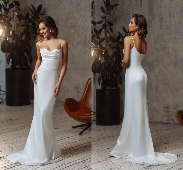 simple satin mermaid wedding dresses spaghetti straps pleats elegant bridal gowns sweep train sleeveless open back bride reeption party robe, White
simple satin mermaid wedding dresses spaghetti straps pleats elegant bridal gowns sweep train sleeveless open back bride reeption party robe, White