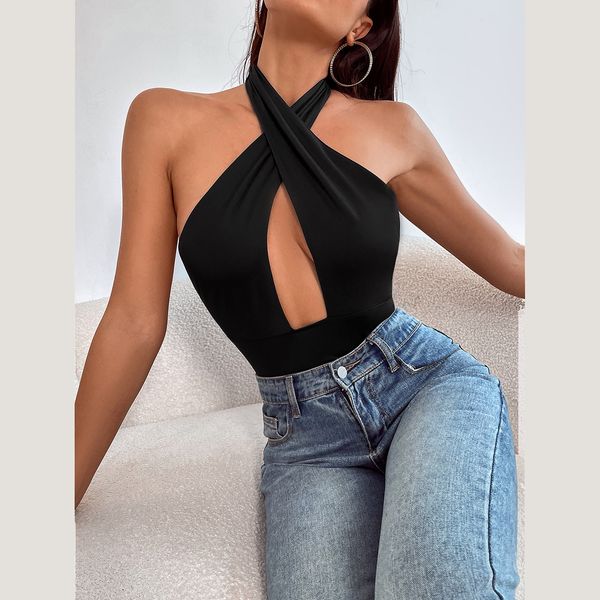 women's criss cross halter neck sleeveless thong bodysuits clubwear solid backless cross cut hollow neck jumpsuit for external wear, Black;white
women's criss cross halter neck sleeveless thong bodysuits clubwear solid backless cross cut hollow neck jumpsuit for external wear, Black;white