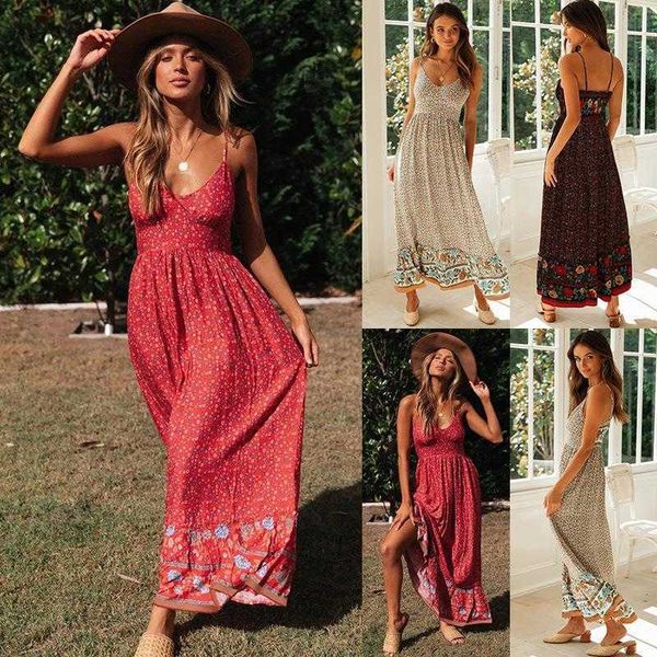 summer large swing skirt casual dresses womens bohemian v neck strap floral dress, Black;gray
summer large swing skirt casual dresses womens bohemian v neck strap floral dress, Black;gray