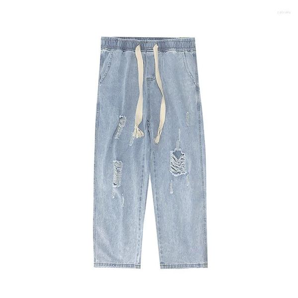 men's jeans men's summer fashion ins broken wide leg loose straight pants american high street casual elastic waist cropped, Blue
men's jeans men's summer fashion ins broken wide leg loose straight pants american high street casual elastic waist cropped, Blue