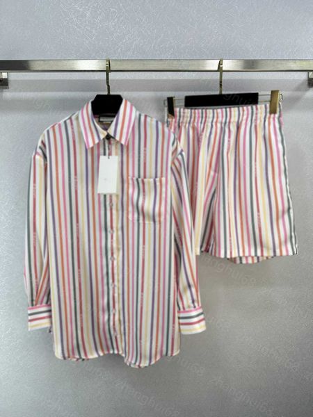 23ss shirt set womens designer clothing women set lapel colorful striped logo printing long sleeve shirt elasticated waist shorts set women, White
23ss shirt set womens designer clothing women set lapel colorful striped logo printing long sleeve shirt elasticated waist shorts set women, White