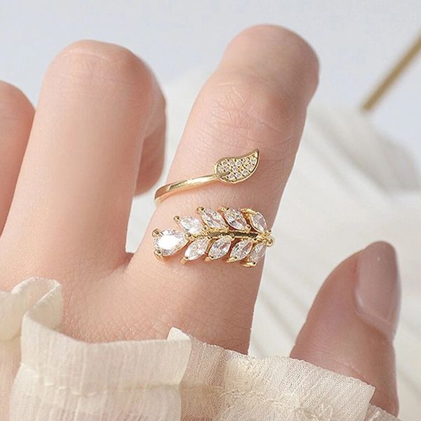 korean fashion gold color full cz leaf ring for women adjustable open rings, Silver
korean fashion gold color full cz leaf ring for women adjustable open rings, Silver