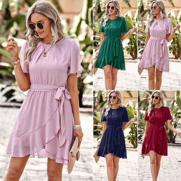 diyun design dress for women summer temperament pure color round neck waist trimming short skirt, Black;gray
diyun design dress for women summer temperament pure color round neck waist trimming short skirt, Black;gray