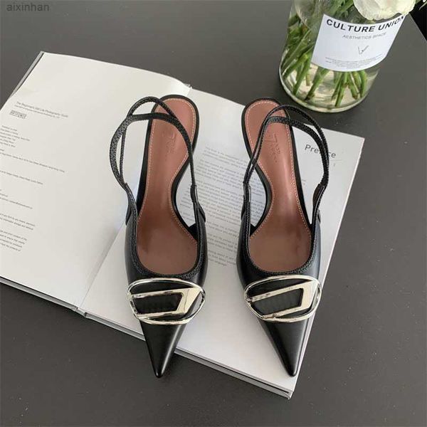 die high-heeled shoes women's thin heels spring shallow metal buckle back hollow pointed sandals 230209, Black
die high-heeled shoes women's thin heels spring shallow metal buckle back hollow pointed sandals 230209, Black