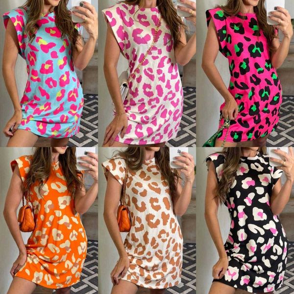 short sleeve round neck casual dresses leopard print multi color mini dress skirt for women, Black;gray
short sleeve round neck casual dresses leopard print multi color mini dress skirt for women, Black;gray