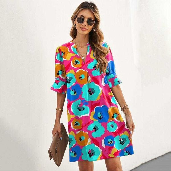 loose ruffled sleeves womens dress spring summer half v neck floral printed a line skirt, Black;gray
loose ruffled sleeves womens dress spring summer half v neck floral printed a line skirt, Black;gray