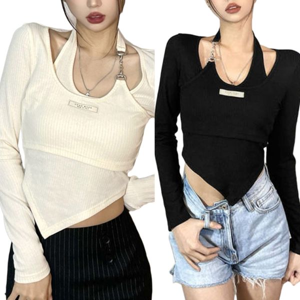 womens basic long sleeve t-shirts, halter neck bodycon crop , female y2k clothes casual camisoles, White
womens basic long sleeve t-shirts, halter neck bodycon crop , female y2k clothes casual camisoles, White