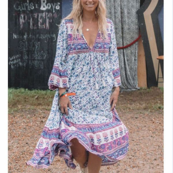 happie queens women floral print long sleeve tassel beach bohemian midi dresses ladies loose v-neck rayon boho dress, Black;gray 
happie queens women floral print long sleeve tassel beach bohemian midi dresses ladies loose v-neck rayon boho dress, Black;gray