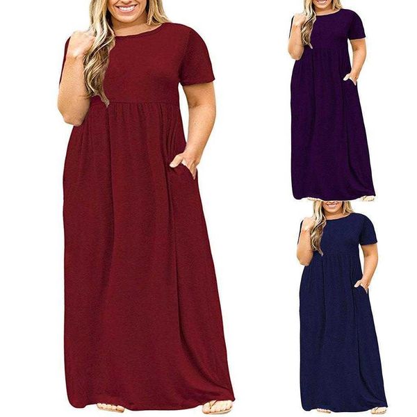 womens clothing summer dress short sleeve solid color round neck long plus size, Black;gray
womens clothing summer dress short sleeve solid color round neck long plus size, Black;gray