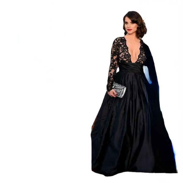gorgeous black lace evening dresses with long sleeves deep v neck a line prom gowns vestidos festa sweep train red carpet formal dress, Black;red
gorgeous black lace evening dresses with long sleeves deep v neck a line prom gowns vestidos festa sweep train red carpet formal dress, Black;red