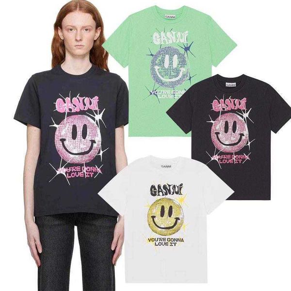23ss women designer cotton t shirt ganni fashion beach tees versatile smiling face print round neck casual loose pullover short sleeve t-shi, White
23ss women designer cotton t shirt ganni fashion beach tees versatile smiling face print round neck casual loose pullover short sleeve t-shi, White