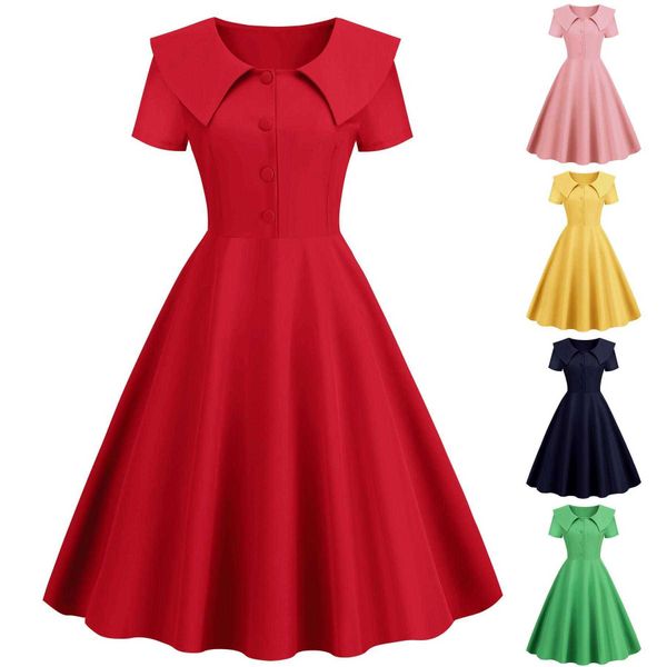 h womens elegant vintage dress skirt lapel short sleeve slim fit pure color a line, Black;gray
h womens elegant vintage dress skirt lapel short sleeve slim fit pure color a line, Black;gray