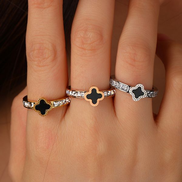 luxury design stainless steel clover ring popular white zircon rings jewelry for women gift, Silver
luxury design stainless steel clover ring popular white zircon rings jewelry for women gift, Silver