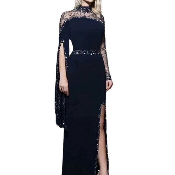 evening dresses wear high neck navy blue kaftan dubai crystal beaded chiffon long sleeves party gowns modest robe de soiree split prom dress, Black;red
evening dresses wear high neck navy blue kaftan dubai crystal beaded chiffon long sleeves party gowns modest robe de soiree split prom dress, Black;red