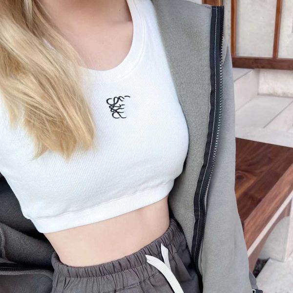 loe luojia summer new logo embroidery stretch sports short open umbilical knitted tank top, White
loe luojia summer new logo embroidery stretch sports short open umbilical knitted tank top, White