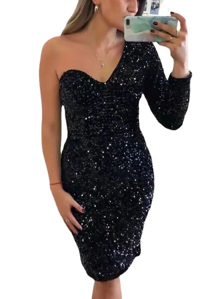 black sequined mini short cocktail dresses sheath one shoulder bodycon slim party prom wears knee length night midi evening gowns
black sequined mini short cocktail dresses sheath one shoulder bodycon slim party prom wears knee length night midi evening gowns