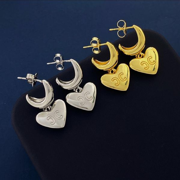 new designed triomphe love heart pendant earrings in brass with gold shiny women ear hoops designer jewelry er889, Golden;silver
new designed triomphe love heart pendant earrings in brass with gold shiny women ear hoops designer jewelry er889, Golden;silver