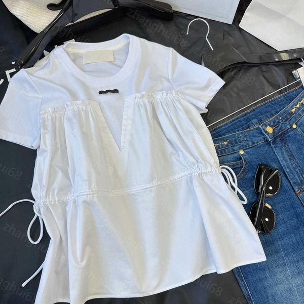 23ss womens t-shirt womens designer clothing tee round neck pure cotton spliced drawstring waist short sleeve t-shirt womens clothes, White
23ss womens t-shirt womens designer clothing tee round neck pure cotton spliced drawstring waist short sleeve t-shirt womens clothes, White