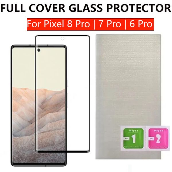 Image of Full Coverage Tempered Glass Phone Screen Protector For Google Pixel 8 pro pixel 8 7 6 Pro 8pro 7pro 6pro Curved Edge Glass