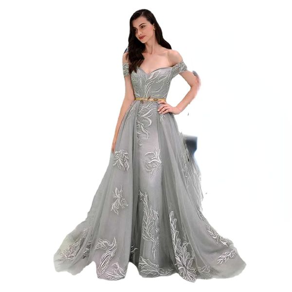 overskirt evening dresses with detachable train off the shoulder lace appliqued formal dress sweep train tulle long prom gowns, Black;red
overskirt evening dresses with detachable train off the shoulder lace appliqued formal dress sweep train tulle long prom gowns, Black;red
