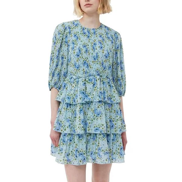 designer dress floral round neck pleated georgette a-line loose layered dress, Black;gray
designer dress floral round neck pleated georgette a-line loose layered dress, Black;gray