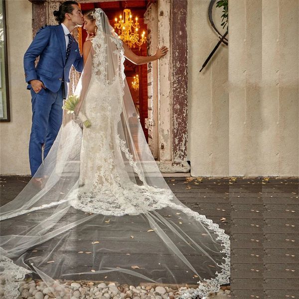 women lace appliques cathedral bridal veils one layer 3 meters long wedding hair wear soft tulle bride accessories for hair, Black
women lace appliques cathedral bridal veils one layer 3 meters long wedding hair wear soft tulle bride accessories for hair, Black