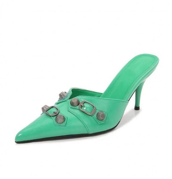 fashion pointed toe rivets slippers leather sandals thin high heel summer slides shoes, Black
fashion pointed toe rivets slippers leather sandals thin high heel summer slides shoes, Black