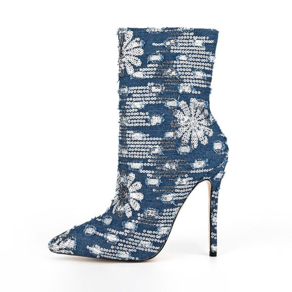 2023 spring new womens ankle boots fashion pointed toe denim sequin designer high heel boot elegant banquet shoes size 43 44 45, Black
2023 spring new womens ankle boots fashion pointed toe denim sequin designer high heel boot elegant banquet shoes size 43 44 45, Black