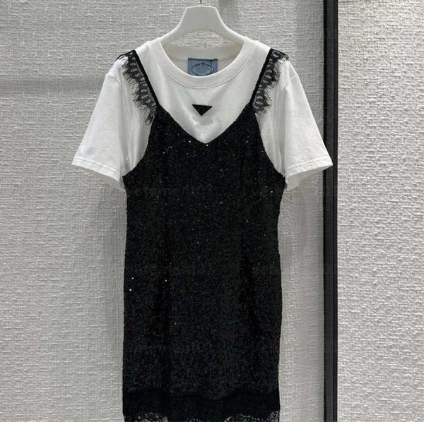 fashion dress womens designer clothing fake two pieces of white tshirt cotton knit spliced black sequin lace slim version flower border skir, Black;gray
fashion dress womens designer clothing fake two pieces of white tshirt cotton knit spliced black sequin lace slim version flower border skir, Black;gray