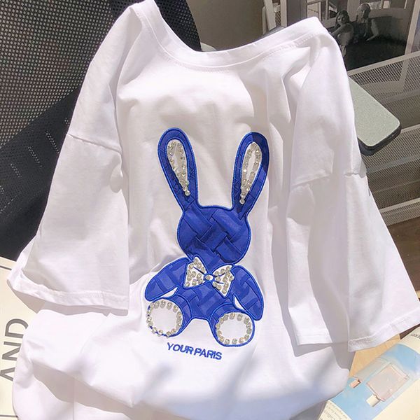 100%cotton diamonds crystal rabbit embroidery cute t shirts for women high street kawaii ladies korean fashion summer, White
100%cotton diamonds crystal rabbit embroidery cute t shirts for women high street kawaii ladies korean fashion summer, White