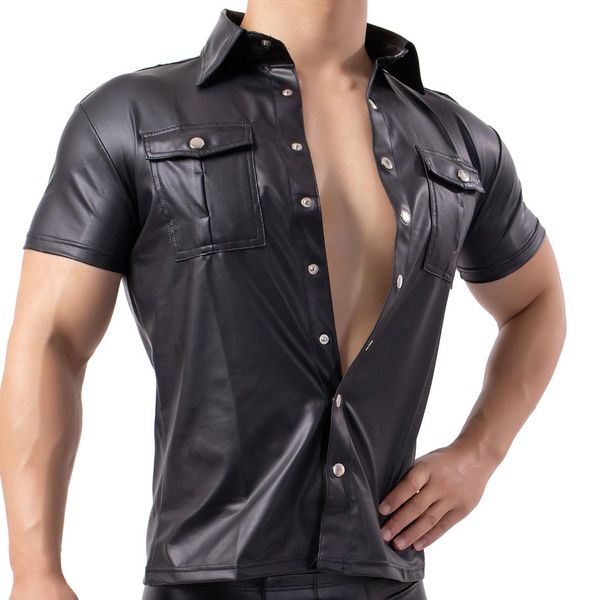 mens imitation leather shirt nightclub stage ds performance clothes wetlook button up t-shirts clubwear latex fetish, White;black
mens imitation leather shirt nightclub stage ds performance clothes wetlook button up t-shirts clubwear latex fetish, White;black