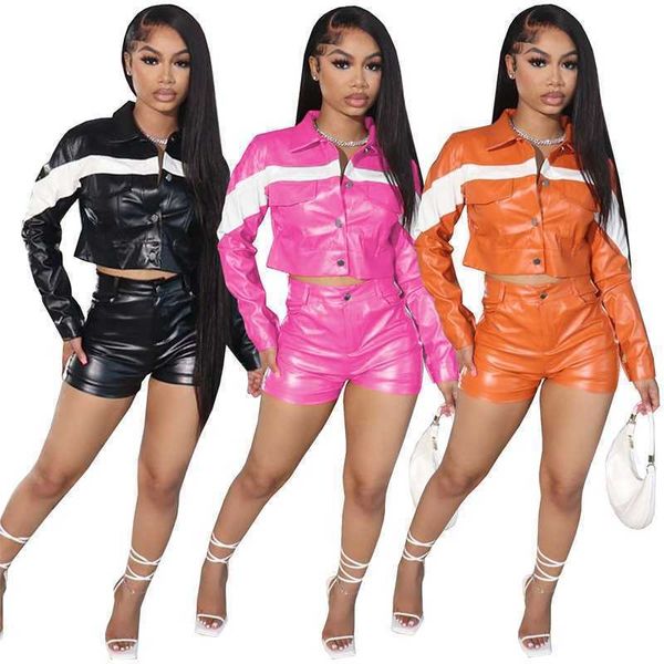 fashion womens leather tracksuits spring summer new contrast buckle lapel workwear suit two piece set, Gray
fashion womens leather tracksuits spring summer new contrast buckle lapel workwear suit two piece set, Gray