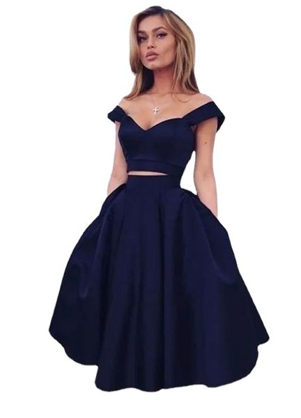 two pieces short navy blue homecoming dresses off the shoulder a line knee length mini prom party gowns satin vestido de festa, Blue;pink
two pieces short navy blue homecoming dresses off the shoulder a line knee length mini prom party gowns satin vestido de festa, Blue;pink