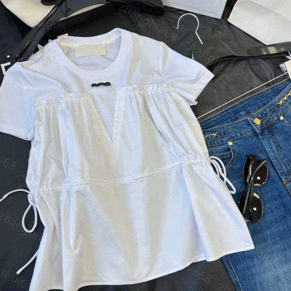 23ss womens t-shirt womens designer clothing tee round neck pure cotton spliced drawstring waist short sleeve t-shirt womens clothes a1, White
23ss womens t-shirt womens designer clothing tee round neck pure cotton spliced drawstring waist short sleeve t-shirt womens clothes a1, White