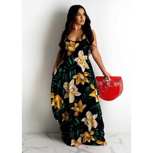 summer womens clothing dresses flower print loose strap polyester dress long, Black;gray
summer womens clothing dresses flower print loose strap polyester dress long, Black;gray