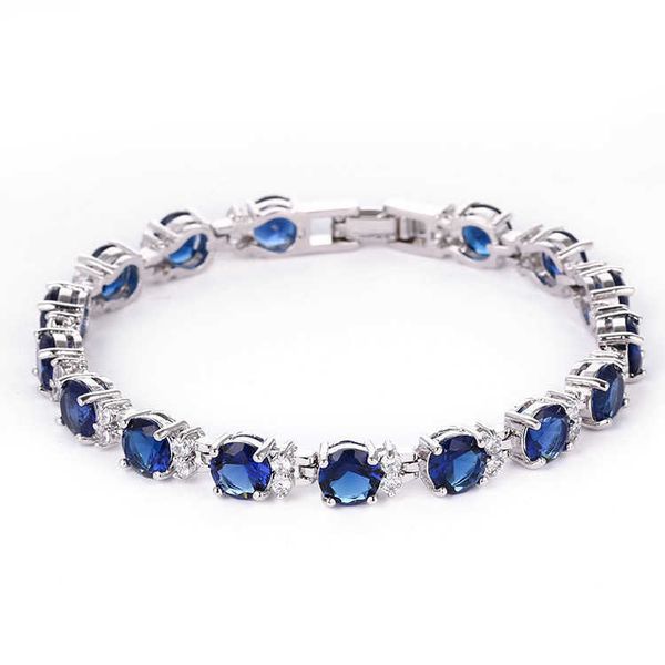 selling copper sapphire blue color crystal high polished 18k white gold tennis bracelet, Silver
selling copper sapphire blue color crystal high polished 18k white gold tennis bracelet, Silver